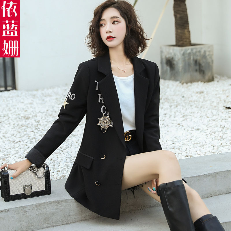 European goods 2021 spring and autumn new embroidered small blazer women's medium and long version of Korean version of the net red loose casual suit