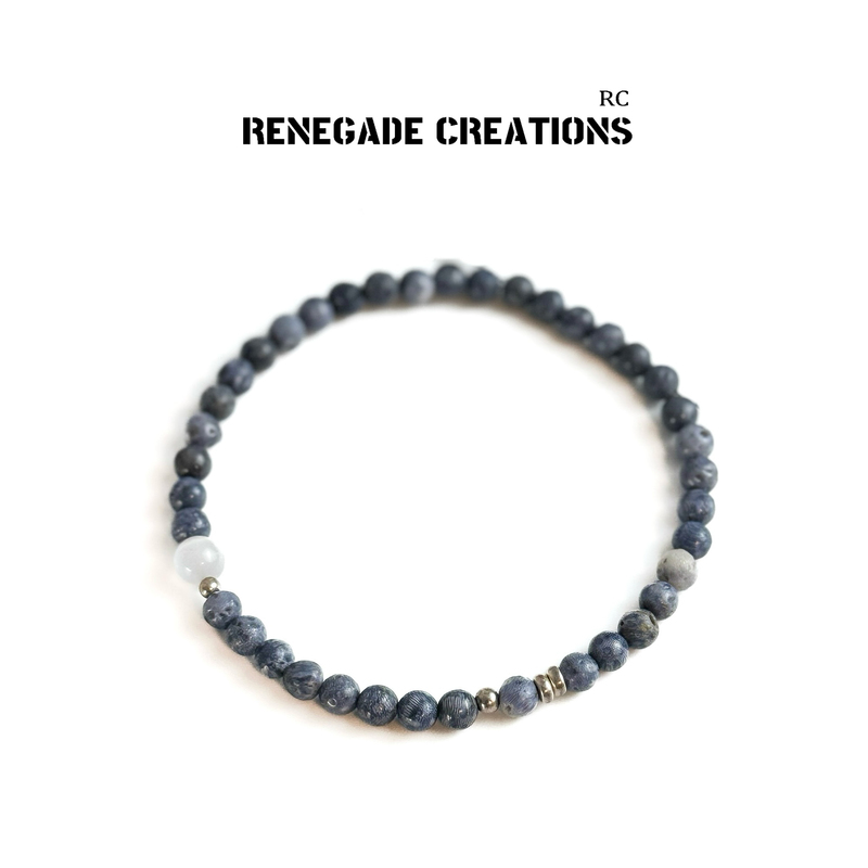 Renegade Deep-Sea Natural Blue Coral Bracelet Original Design 925 Silver Niche Bracelet High-End Unisex Style