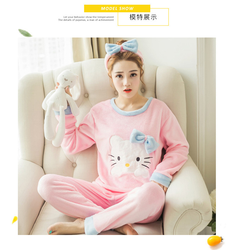 Mới cộng với nhung ấm dịch vụ gia đình mùa đông flannel đồ ngủ nữ dễ thương dày tay dài nhung san hô phù hợp với hai mảnh đầm ngủ đẹp