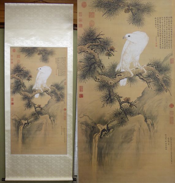 Replica of Erxuan Society, Qing Dynasty, Lang Shining, White Eagle, hanging scroll, high-end decoration research copy