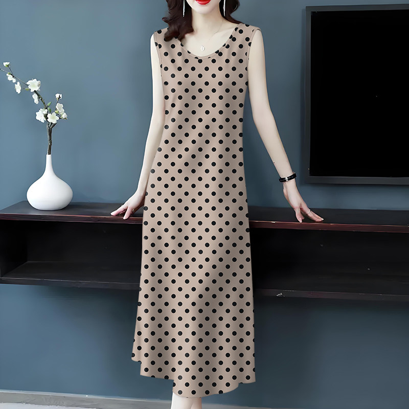 2025夏新款中老年修身减龄遮肚妈妈装印花背心吊带中长款连衣裙女