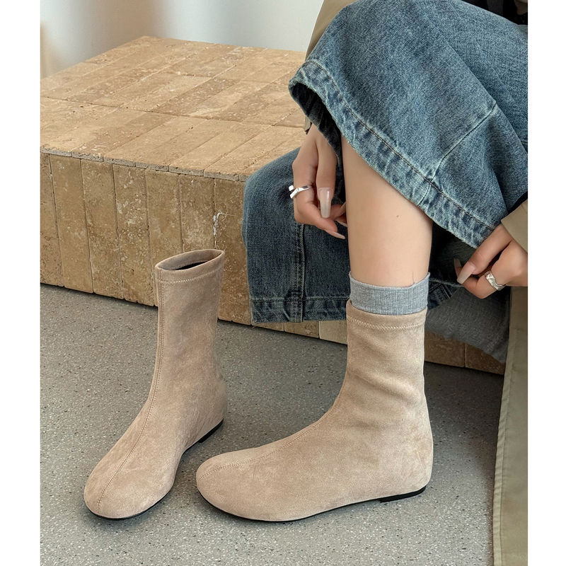 Kmeizu Simple 3cm Height-Increasing Mango Round-Toe Short Boots for Women, Autumn and Winter Elastic Slim Boots, Riding Ankle Socks Boots Kmeizu Simple 3cm Height-Increasing Mango Round-Toe Short Boots for Women, Autumn and Winter Elastic Slim Boots, Riding Ankle Socks Boots