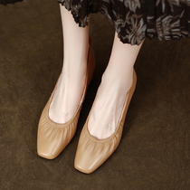 Full leather stir-fry soft ~ French girl high heel heels genuine leather coarse heel shades with grandma shoes Eurogoods All season OL single shoes