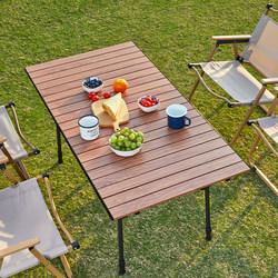 Outdoor Folding Table, Adjustable Height Aluminum Alloy Roll-Up Table, Portable Picnic Table and Chairs, Camping Equipment Supplies