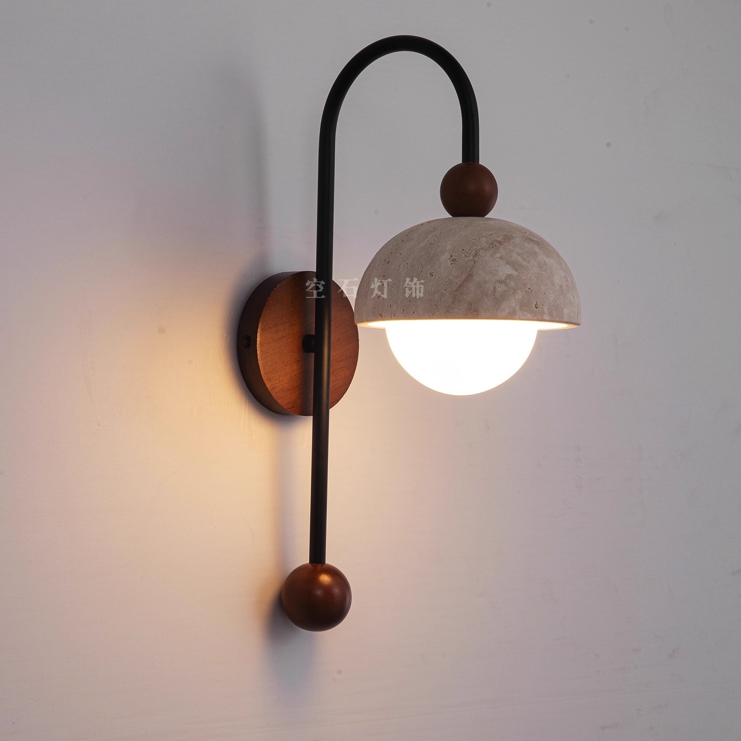 Medieval-Style Yellow Cave Stone Walnut Wood Wall Lamp, Retro Wabi-Sabi Style Living Room, Bedroom, Bedside, Staircase, Corridor Atmosphere Lighting Fixtures