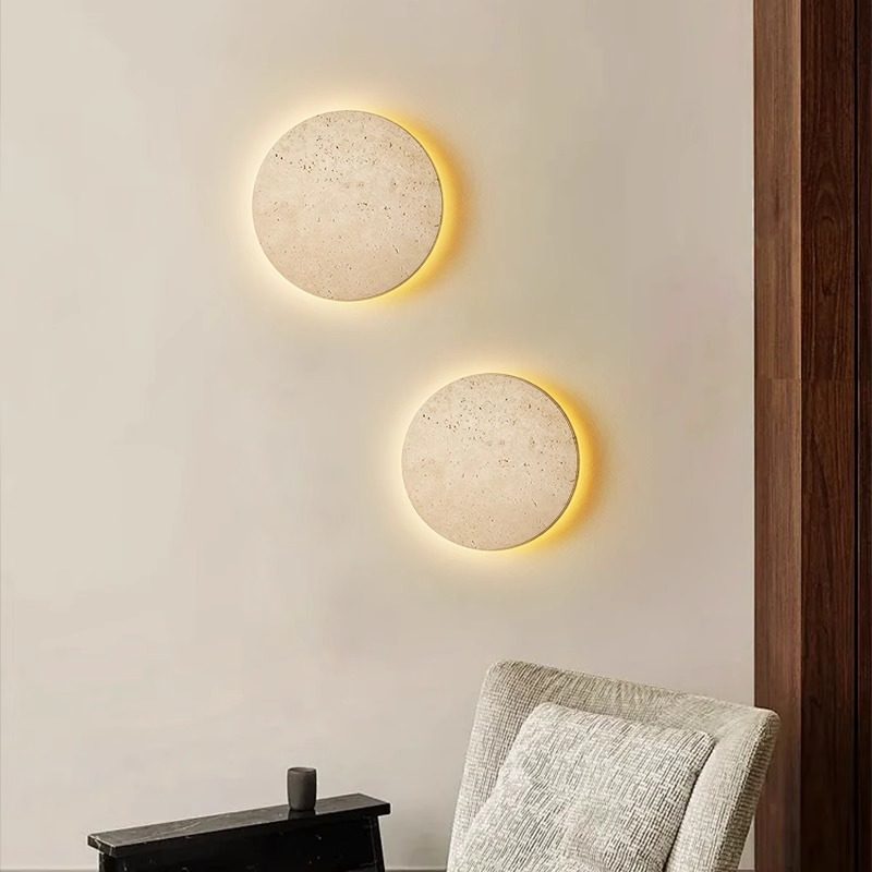 Yellow Cave Stone Wall Lamp, Antique Style Bedroom Bedside Lamp, Japanese Retro Wabi-Sabi Style Round Lamp for Guesthouse Corridor Wall Ambiance Lighting