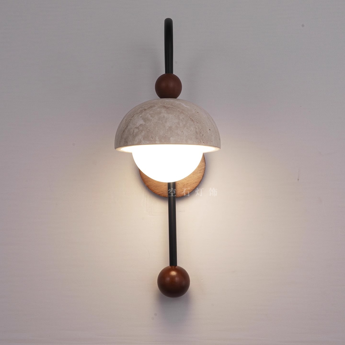 Medieval-Style Yellow Cave Stone Walnut Wood Wall Lamp, Retro Wabi-Sabi Style Living Room, Bedroom, Bedside, Staircase, Corridor Atmosphere Lighting Fixtures