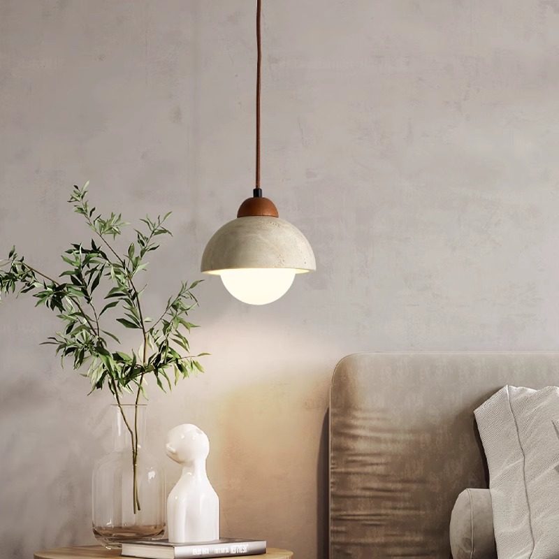 Medieval-Style Yellow Travertine Bedside Adjustable Pendant Light, Japanese Wabi-Sabi Style, Creative and Unique Retro Bedroom, Study, Dining Room