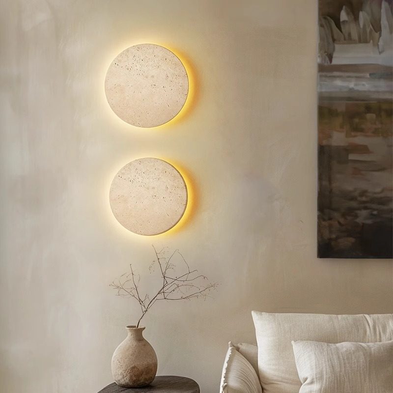Yellow Cave Stone Wall Lamp, Antique Style Bedroom Bedside Lamp, Japanese Retro Wabi-Sabi Style Round Lamp for Guesthouse Corridor Wall Ambiance Lighting