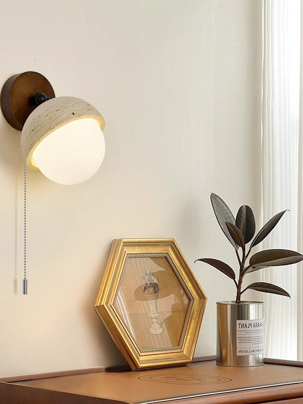 Vintage Wabi-Sabi Style Yellow Cave Stone Wall Lamp Retro Cream Bedroom Bedside Wall Light Living Room Staircase Corridor Aisle Lighting Fixture