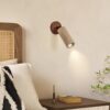 Yellow Travertine Spotlight, Solid Wood Bedroom Bedside Wall Lamp, Vintage Mid-Century Wabi-Sabi Style, High-End Ambiance Corridor Lighting for Guesthouses