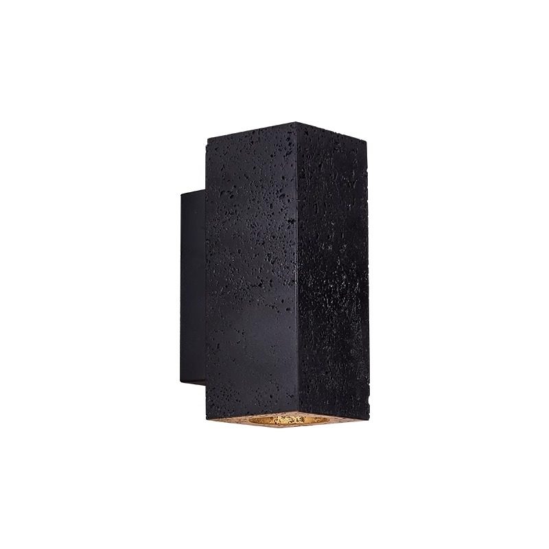 American Retro Mid-Century Wabi-Sabi Style Bedroom Bedside Wall Lamp, Vintage Black Yellow Travertine Walnut Color Art Lighting Fixture