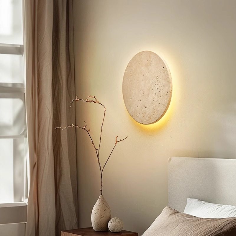 Yellow Cave Stone Wall Lamp, Antique Style Bedroom Bedside Lamp, Japanese Retro Wabi-Sabi Style Round Lamp for Guesthouse Corridor Wall Ambiance Lighting