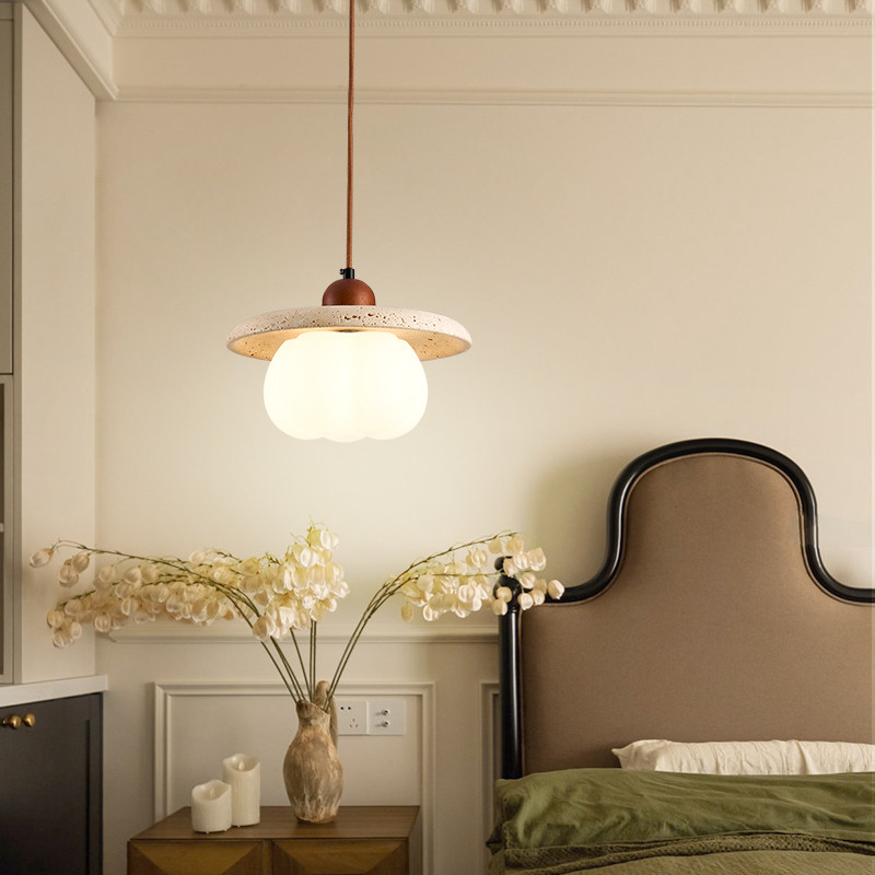 Yellow Travertine Bedroom Bedside Lamp, New Japanese Wabi-Sabi Style, Retro, Unique, Creative, Suitable for Guesthouses and Bar Counters, Pendant Lighting