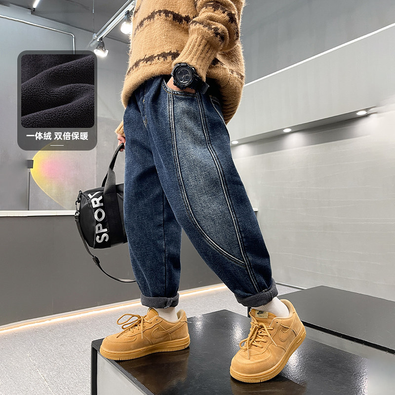 Boy jeans winter plus suede 2023 new children winter clothing boy autumn winter thickened with lamb suede pants-Taobao