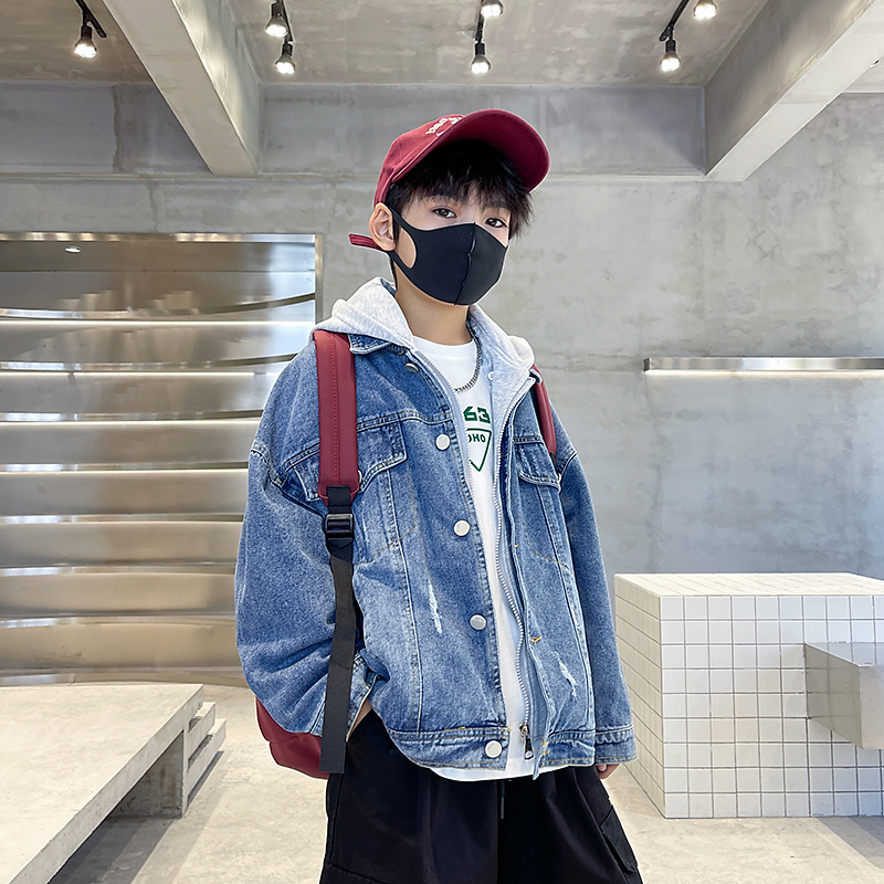 Panda Yuanyuan Children's Clothing Boys' Denim Jacket Spring and Autumn Style Hooded 2026 New Trendy and Handsome Children's Spring Jacket