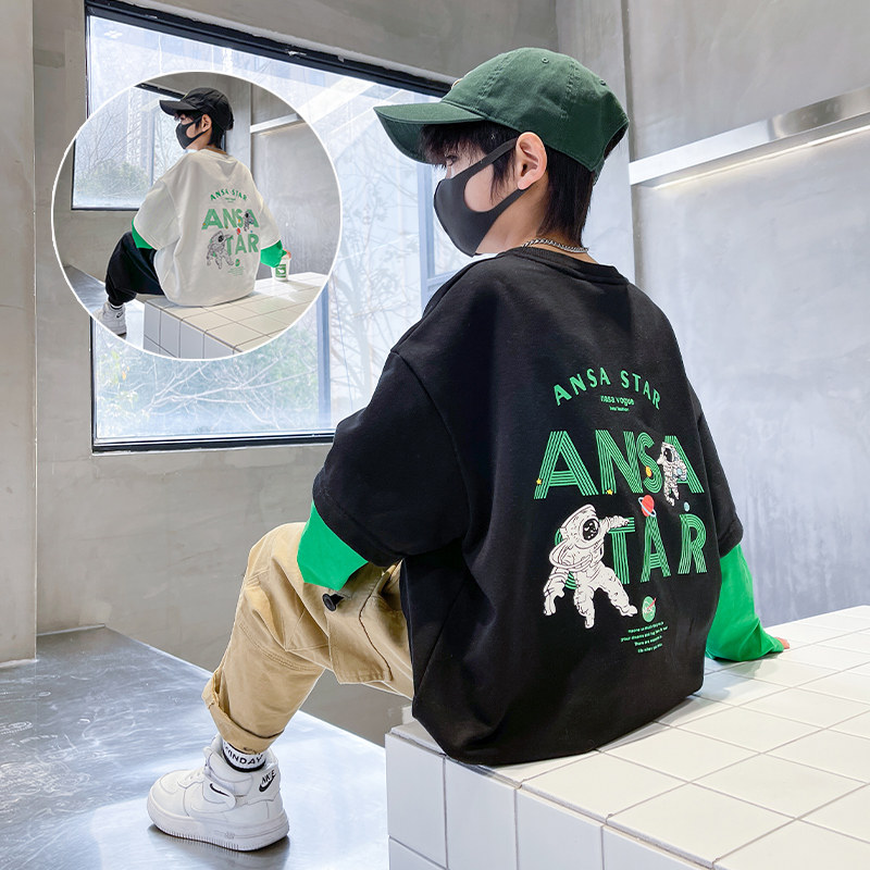 Boy's fake two-piece sweatshirt spring autumn 2022 new wave CUHK Scout red fried street clothes Ocean sends children suit spring clothes