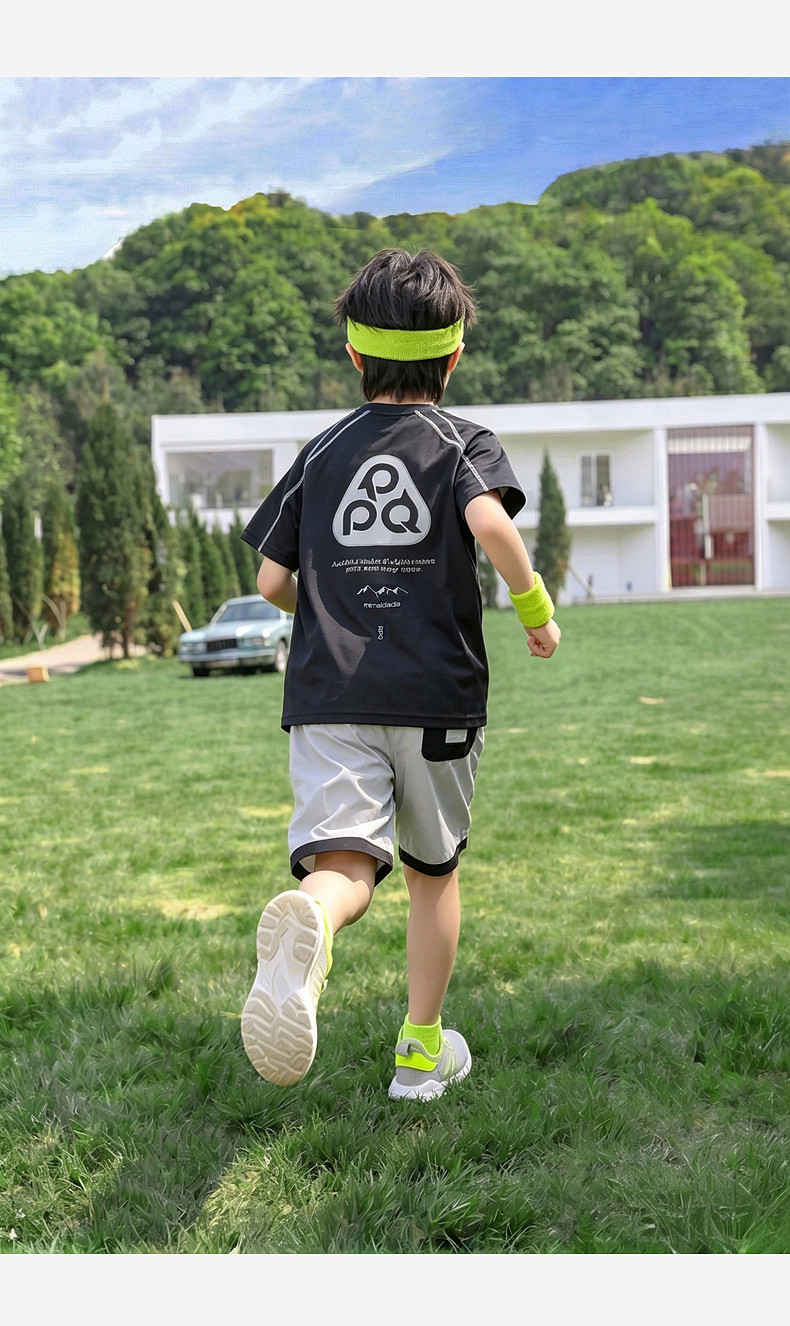 凉感速干衣儿童短袖t恤男童夏季2026新款潮牌中大童夏装运动套装 — 24