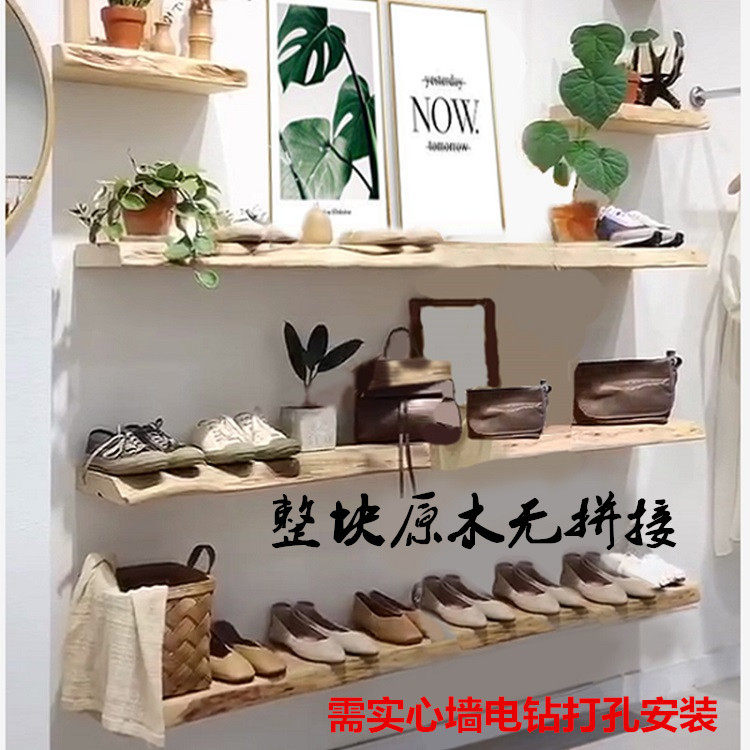 Log Whole Solid Wood Separator Shelve Shelve Kitchen Wall Wall-mounted Natural Side Lined-Partition Living Room Bookshelves Contained