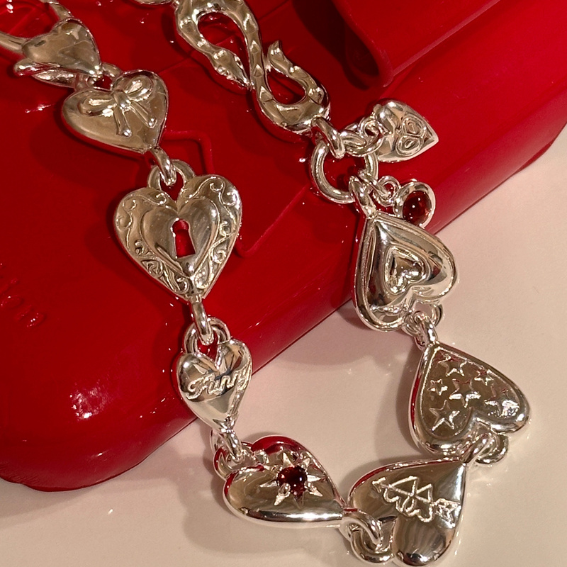 I Saw the Isee Original Handmade Heart-Shaped Snake Garnet Vintage-Style Bracelet S925 Silver Heavy-Duty Bracelet