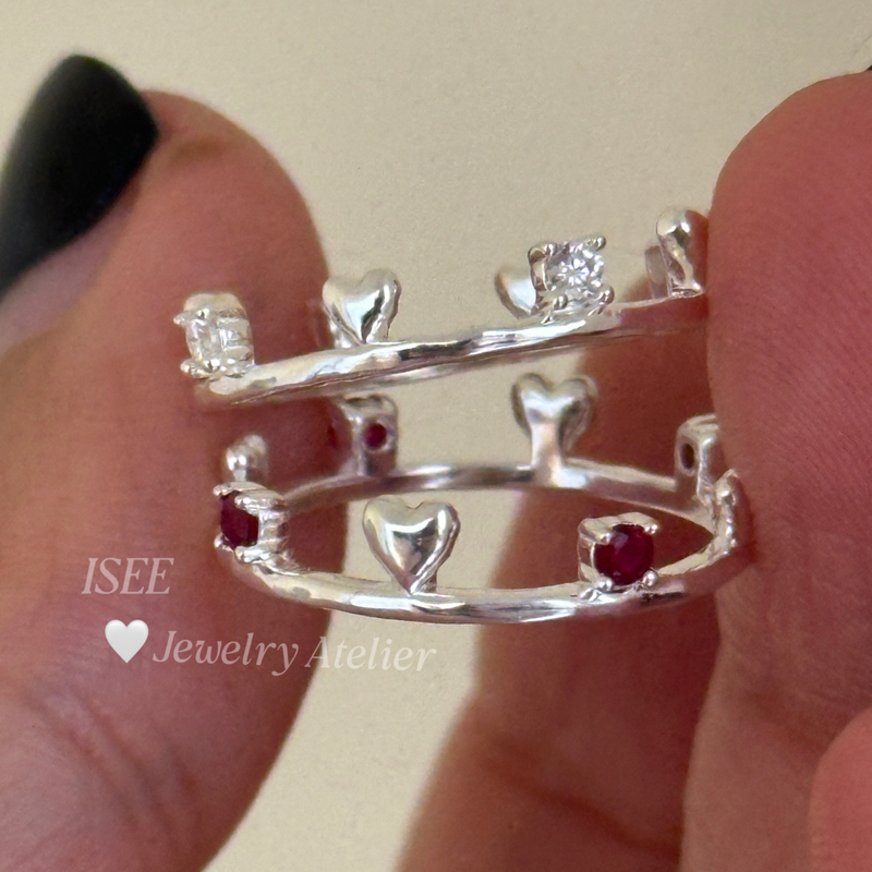 I Saw the Isee Original Crown Ring, S925 Silver, Handmade Ruby Moissanite Ring, Niche Design for Women