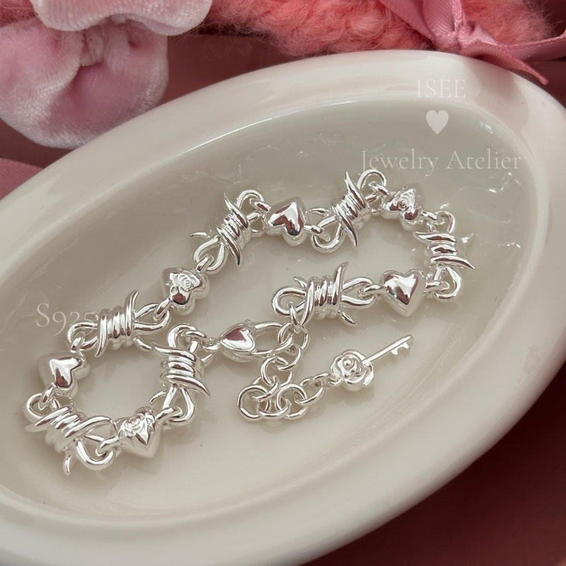 See Isee Original Rose Thorn Heart Bracelet S925 Silver Original Handmade Niche Designer Bracelet