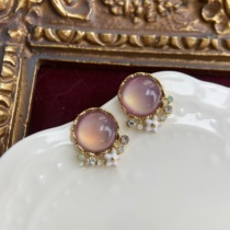 Purple smoke purple cat eye mosquito coil ear clip without ear hole female French retro earrings ear ornaments harbor vintage