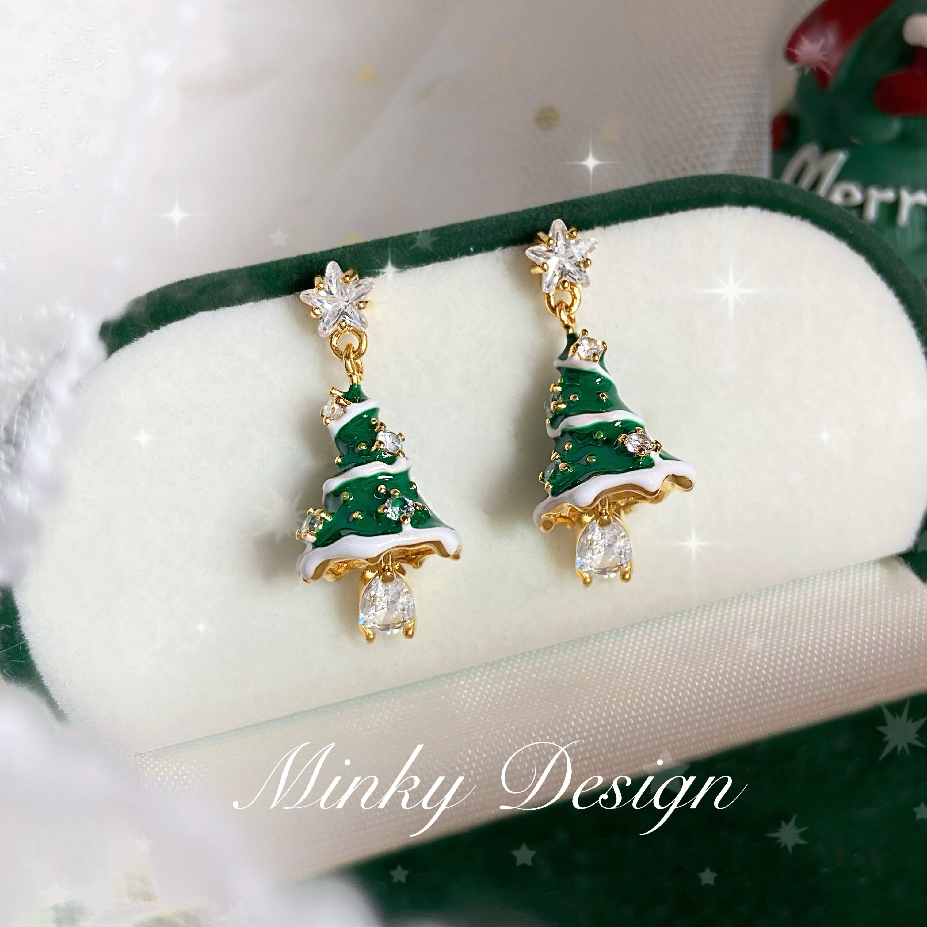 Christmas tree star earrings (Pair pack)