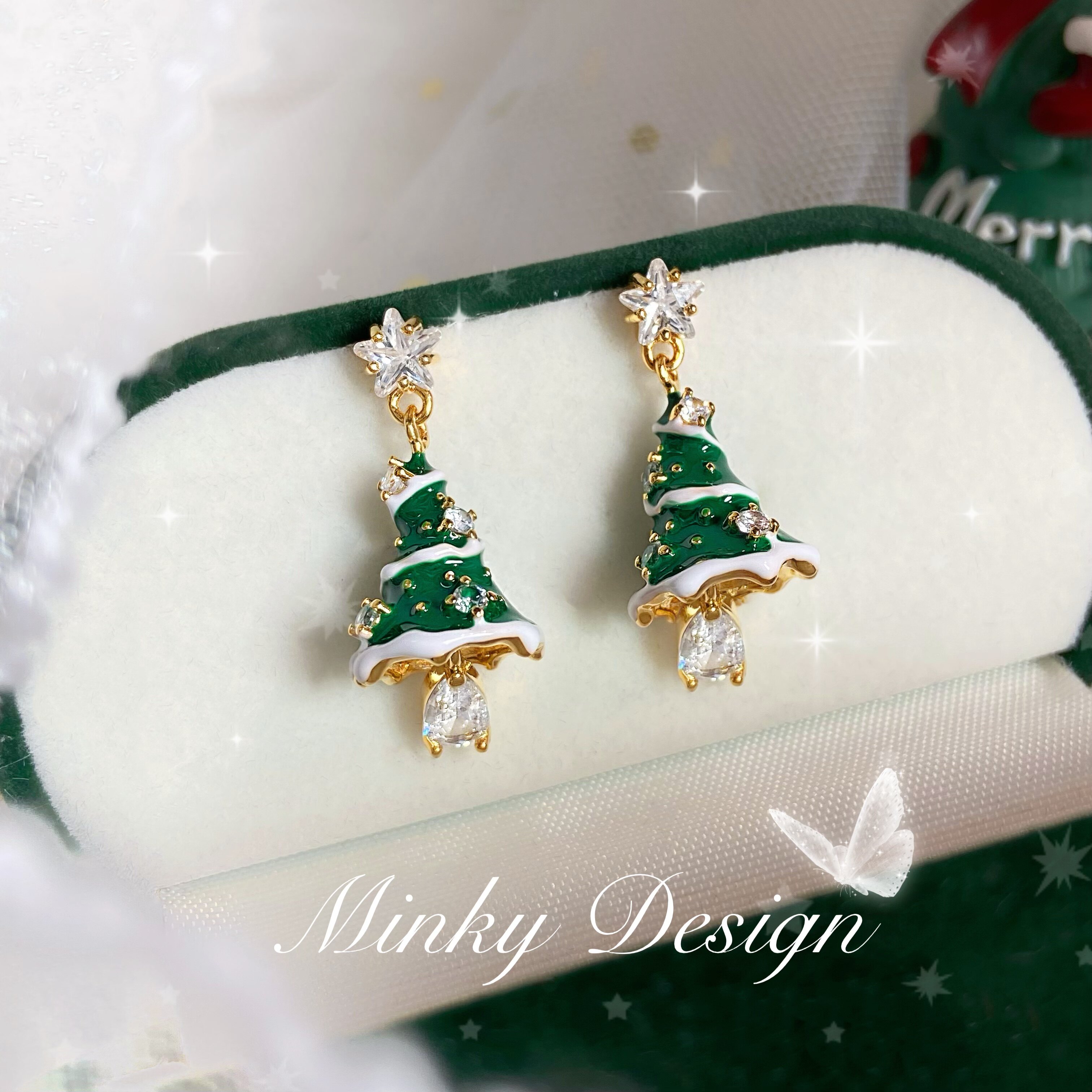 Christmas tree star earrings (Pair pack)
