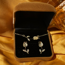 Rose Fairy Rose Flower Necklace French Temperament Neck Chain Xiansen Pendant BFF Earrings Set