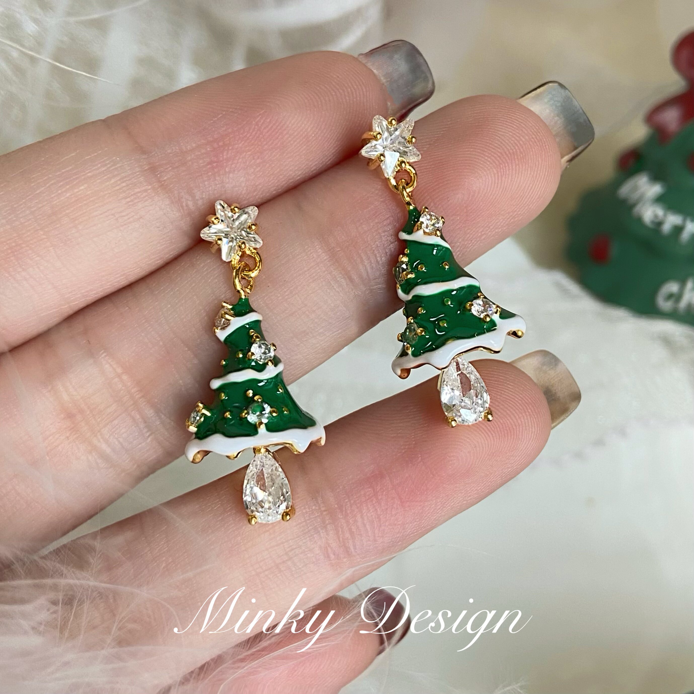 Christmas tree star earrings (Pair pack)
