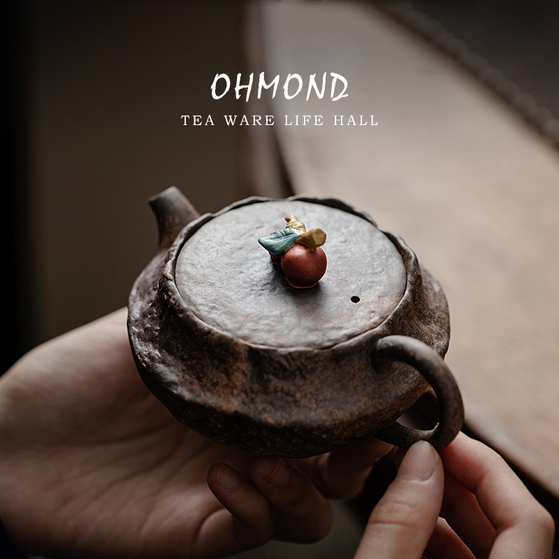 Ohmond | Raw Ore Old Rock Clay Persimmon Pot Coarse Pottery Old Tea Brewing Pot Chinese Retro Household Handmade Single Pot Ohmond | Raw Ore Old Rock Clay Persimmon Pot Coarse Pottery Old Tea Brewing Pot Chinese Retro Household Handmade Single Pot