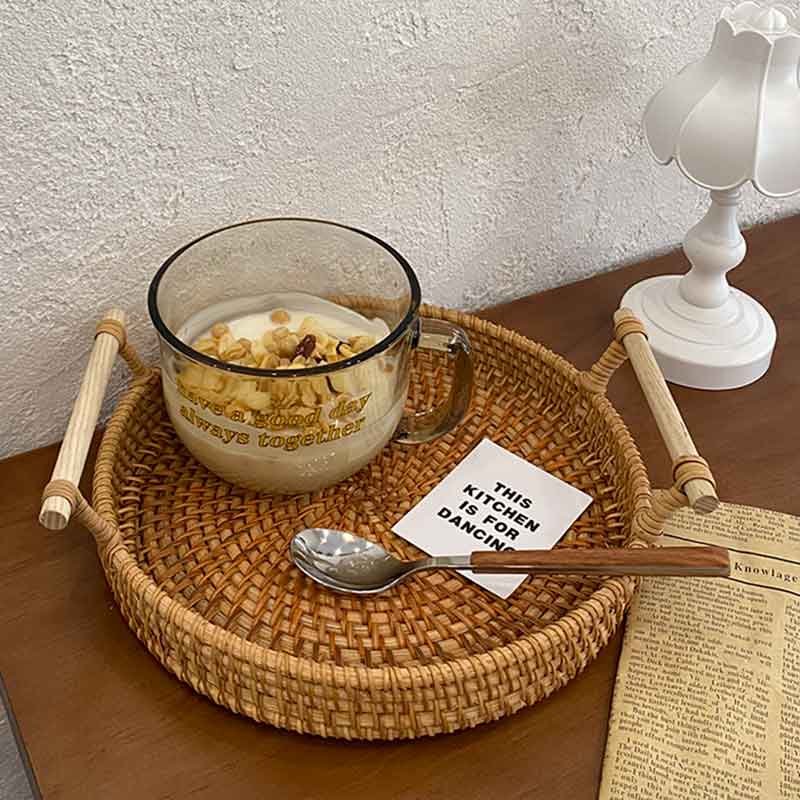ins net red transparent glass water cup summer portable large-capacity breakfast cup with spoon home high-end heat-resistant