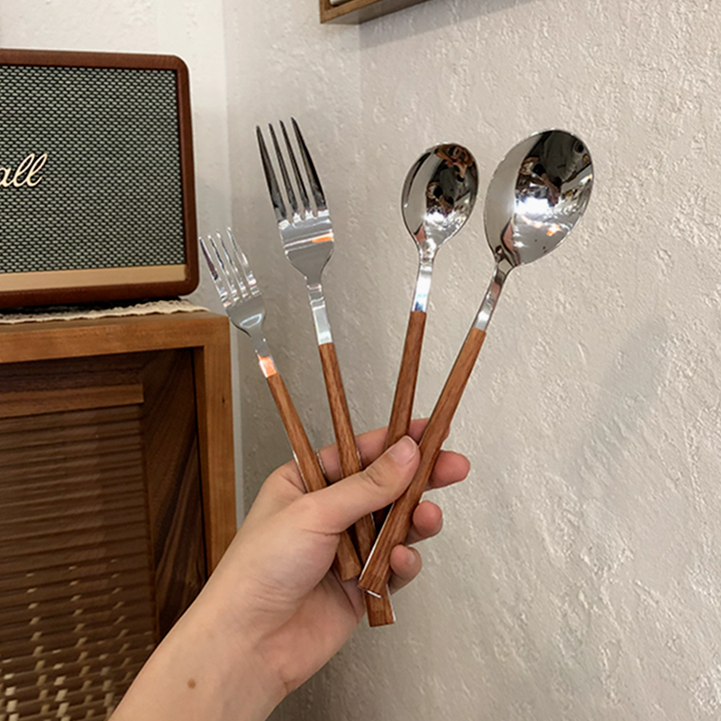 European-style stainless steel fork spoon household one-person meal tableware knife and fork steak knife long handle portable dessert spoon