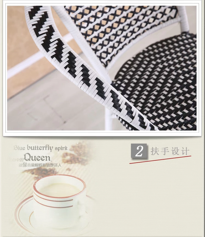 Ghế wicker bàn cà phê ba bộ ngoài trời vườn giải trí bảng và ghế kết hợp mây pe mây ghế wrought sắt đồ nội thất dệt ghế bàn ghế ban công