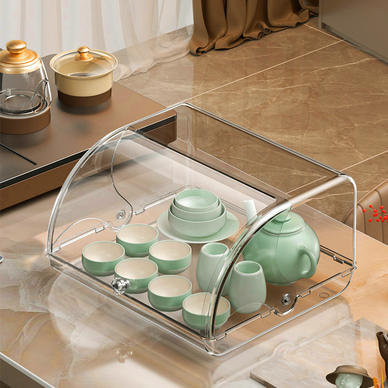 Tea set storage box with lid dustproof transparent tea table table top tea tea cup sorting storage Kung Fu teapot storage rack