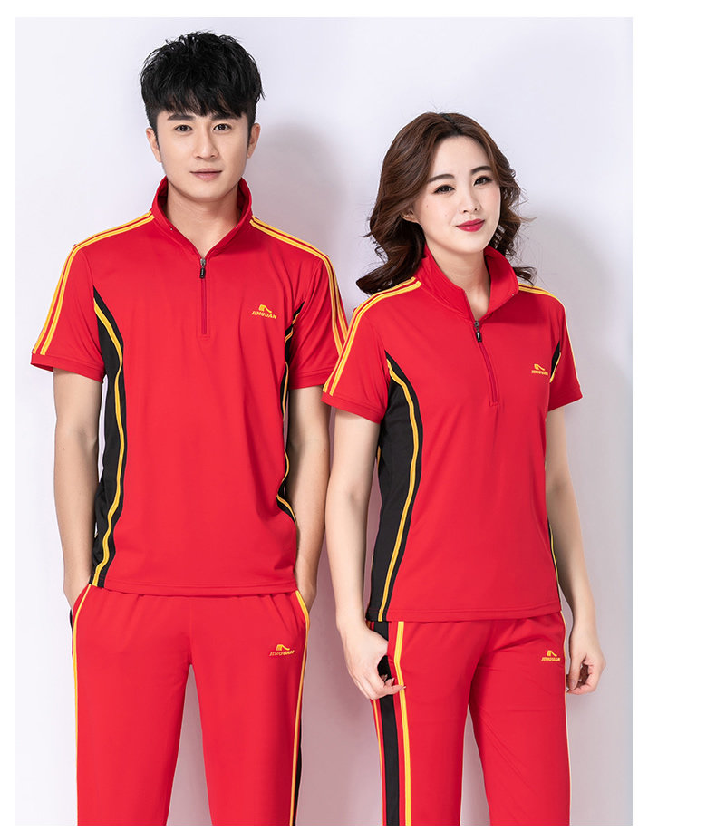 Jinguan Jiamusi Square nhảy mùa hè nam và nữ phù hợp với chạy quần ngắn tay áo len vuông nhảy thể thao giản dị - Thể thao sau quần áo thể thao