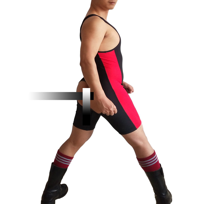 Badiace men's color front open crotch after skeleton butts one-piece wrestling suit classical wrestling suit one-piece tights