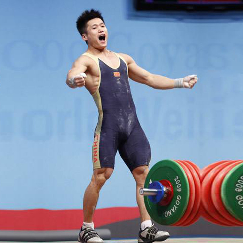 The Chinese team's classic version of Lu Xiaojun's competition with one-piece weightlifting wrestling suit one-piece tights