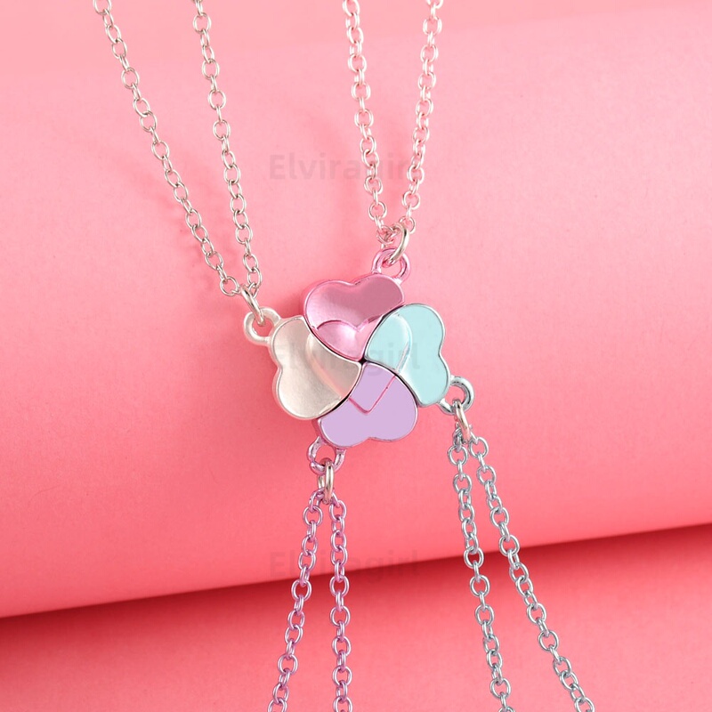Four-Person Colorful Four-Leaf Clover Magnetic Interlocking Friendship Necklace, Half for Each Person, Children's Friendship Keepsake Four-Person Colorful Four-Leaf Clover Magnetic Interlocking Friendship Necklace, Half for Each Person, Children's Friendship Keepsake