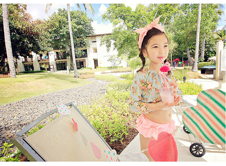 Đồ bơi trẻ em hoa Hàn Quốc cho bé gái đồ bơi nữ chia bikini ba mảnh - Bộ đồ bơi của Kid đồ bơi bé gái 10 tuổi