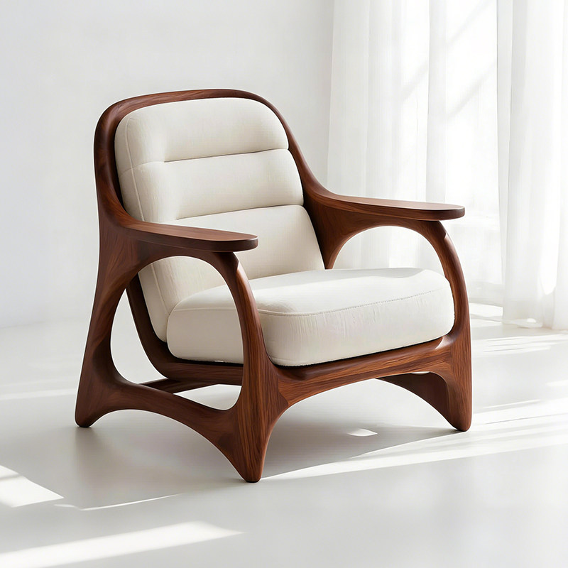 Medieval Style Black Walnut Single Sofa Chair Living Room Modern Simple Solid Wood Small Apartment Balcony Leisure Lazy Chair