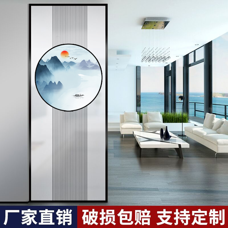 Art Glass Entrance Decoration Screen Cabinet Partition Custom Genguan Background Wall Bifacial Light Transmission Frosted Chinese Painting