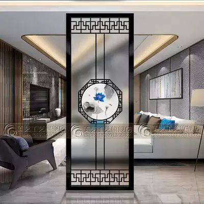 Art glass partition living room screen 3D frosted painted tempered glass double-sided translucent entrance New Chinese style lattice