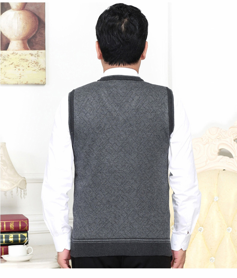 New trung niên áo len nam mùa thu và mùa đông V-Cổ vest không tay áo len vest vai kéo cha knit vest