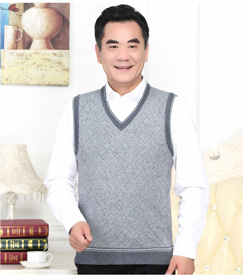 New trung niên áo len nam mùa thu và mùa đông V-Cổ vest không tay áo len vest vai kéo cha knit vest