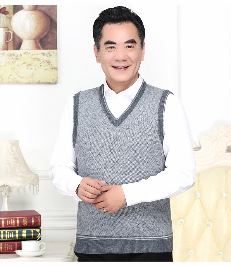 New trung niên áo len nam mùa thu và mùa đông V-Cổ vest không tay áo len vest vai kéo cha knit vest