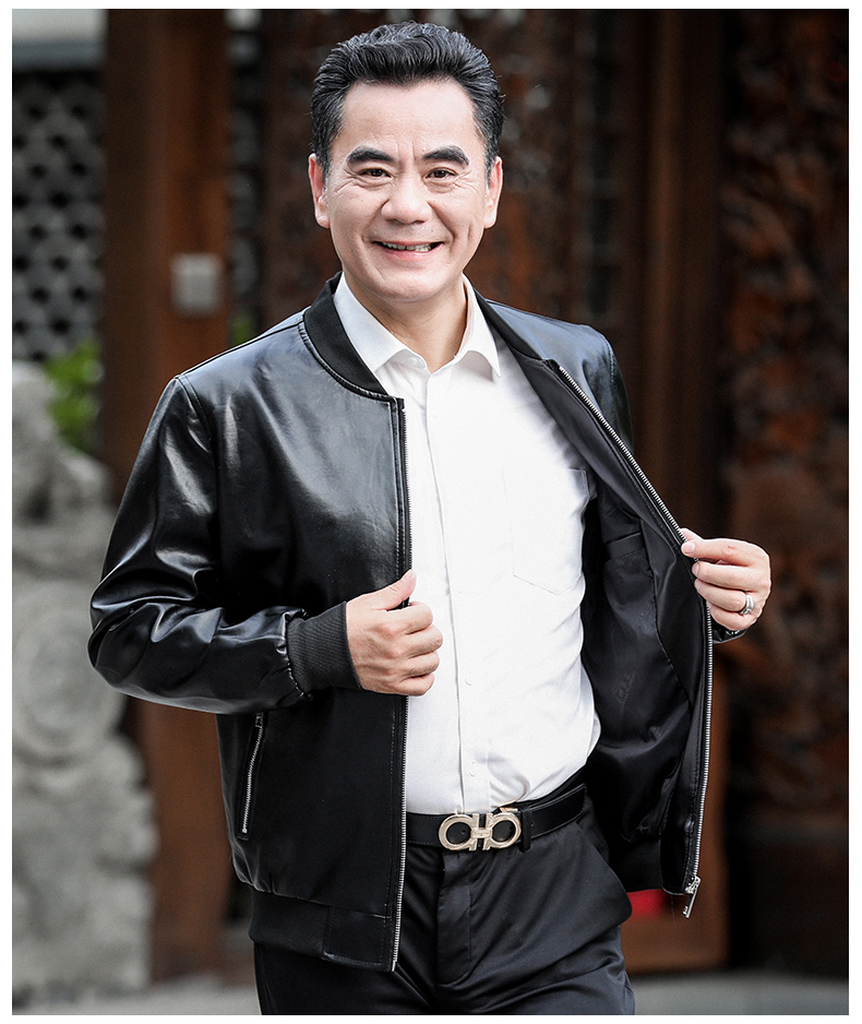 2018 cha mới mùa thu da nam áo khoác mùa thu mỏng phần trung niên nam áo khoác da nam áo dạ nam