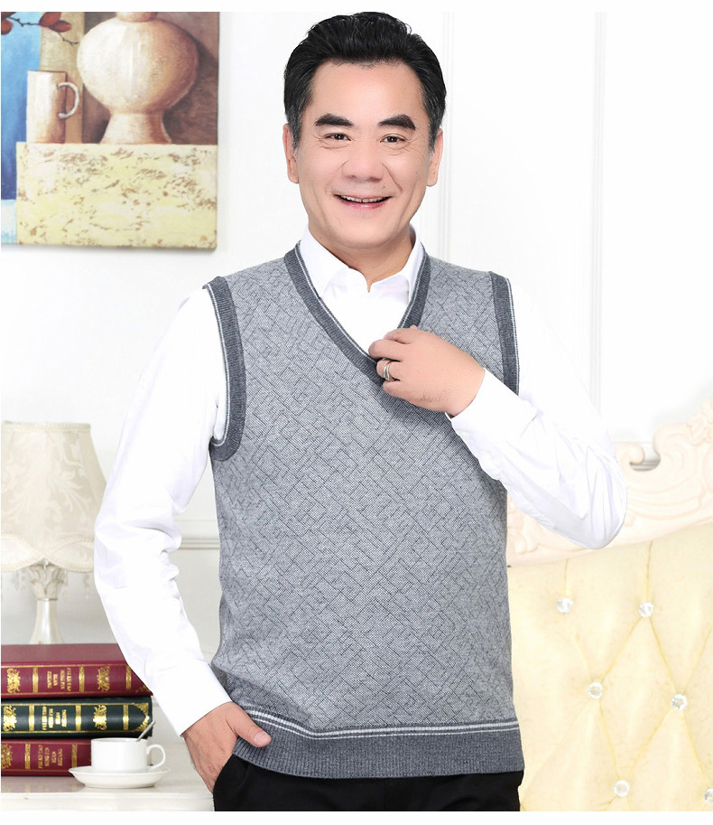 New trung niên áo len nam mùa thu và mùa đông V-Cổ vest không tay áo len vest vai kéo cha knit vest