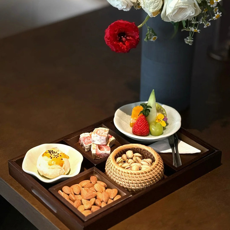Tea Break Snack Tray, Hotel Sales Department Reception, Tea Break, Exquisite Chinese-Style Fruit Pastry Tray, Five-Compartment Tray